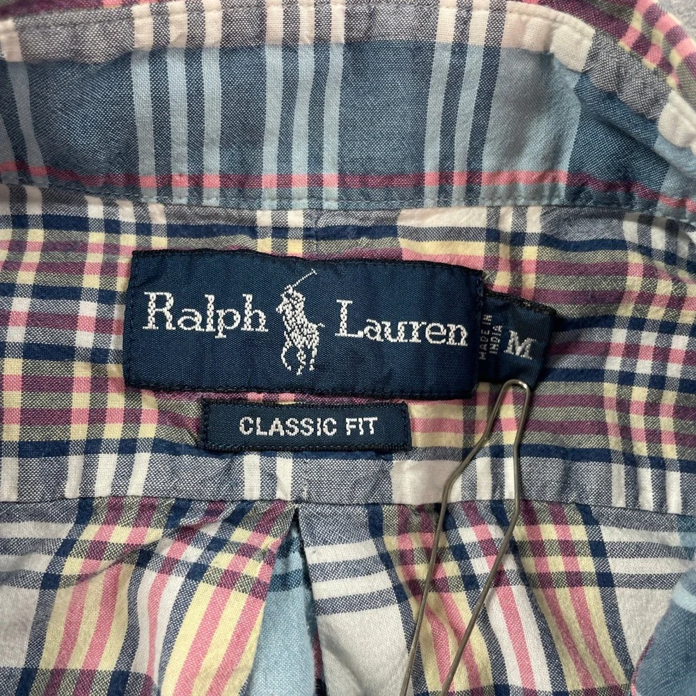 Ralph Lauren Youth Boys Button Down Shirt M Blue Plaid Short Sleeve Classic Fit
